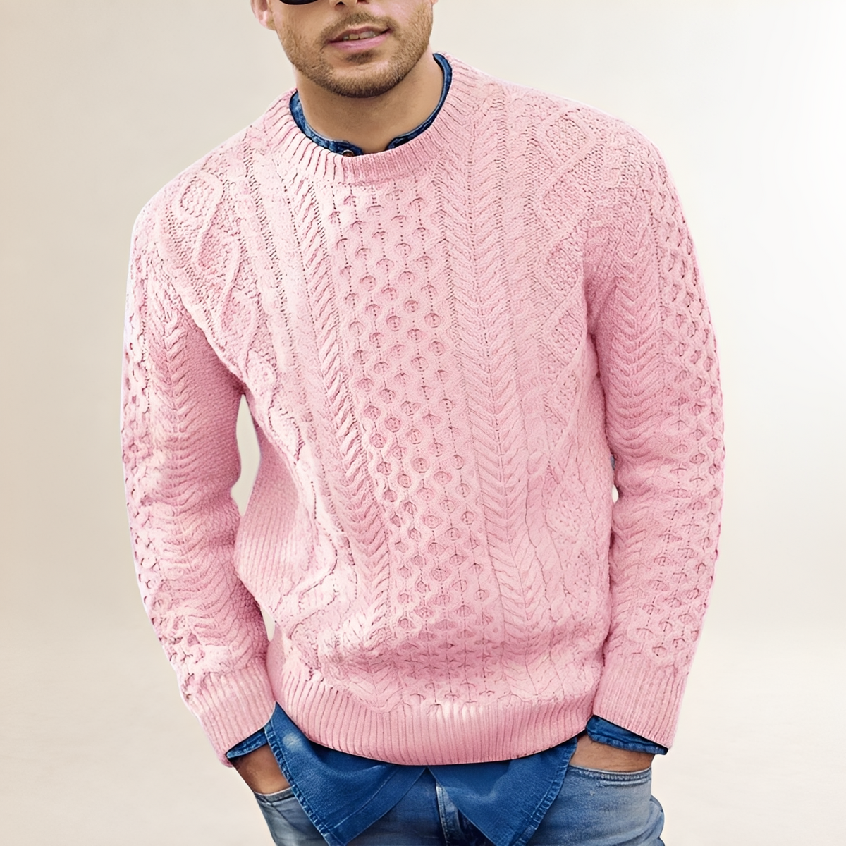 Men's Sweater - Textured Design, Crew Neck, Regular Fit, Casual Style