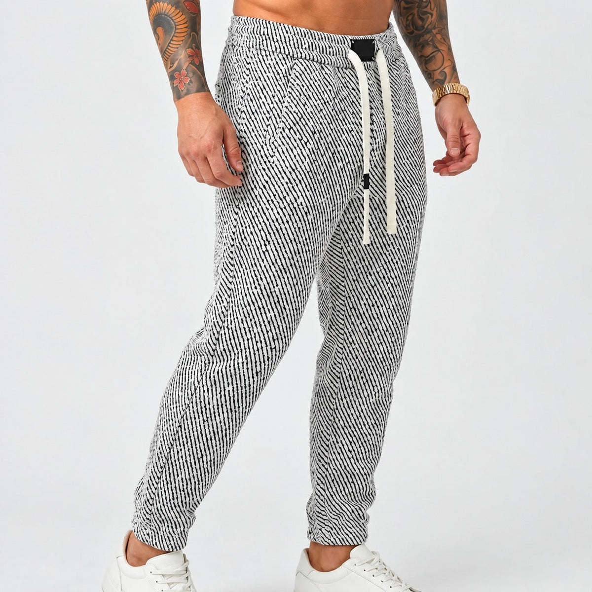 Men's Tapered Jogger Pants with Elastic Drawstring Waist - Modern Fit, Textured Design