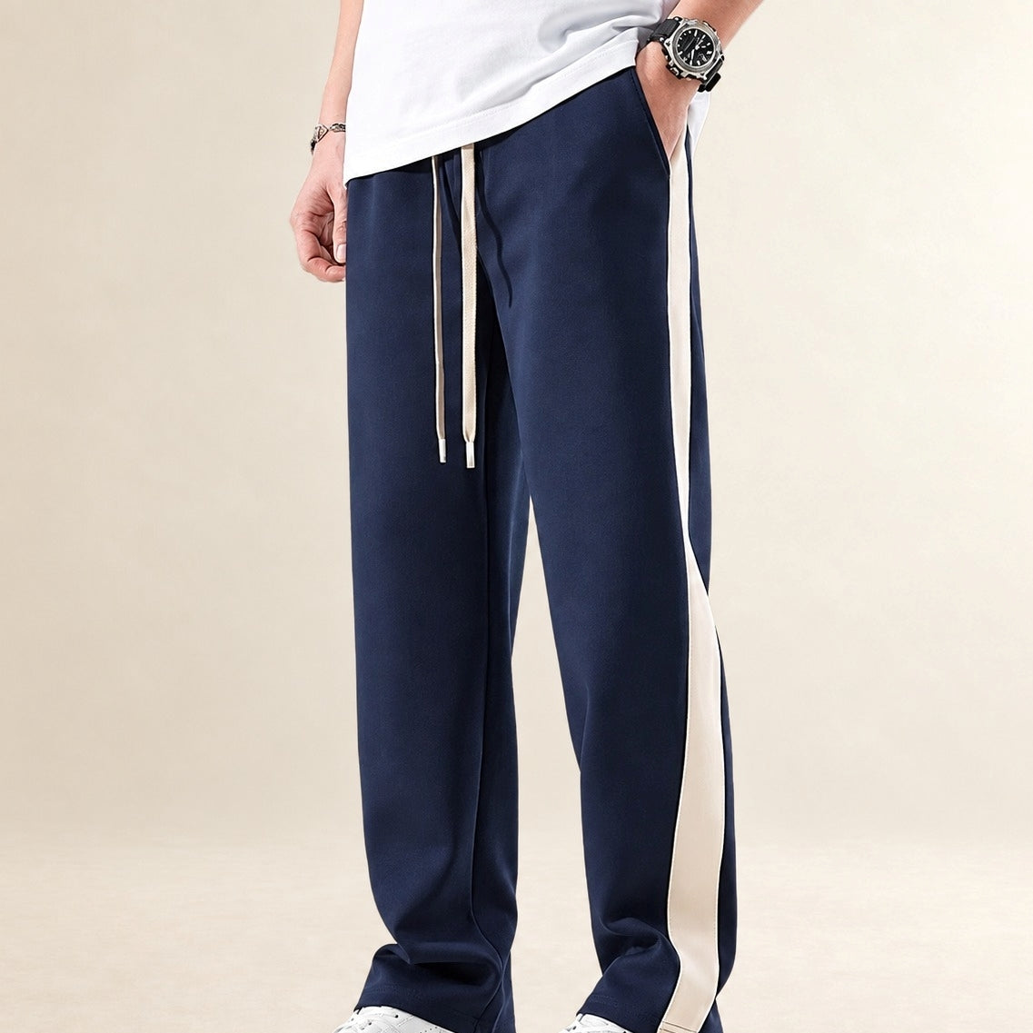 Men's Trousers Color Block Side Stripe - Relaxed Fit Casual Pants