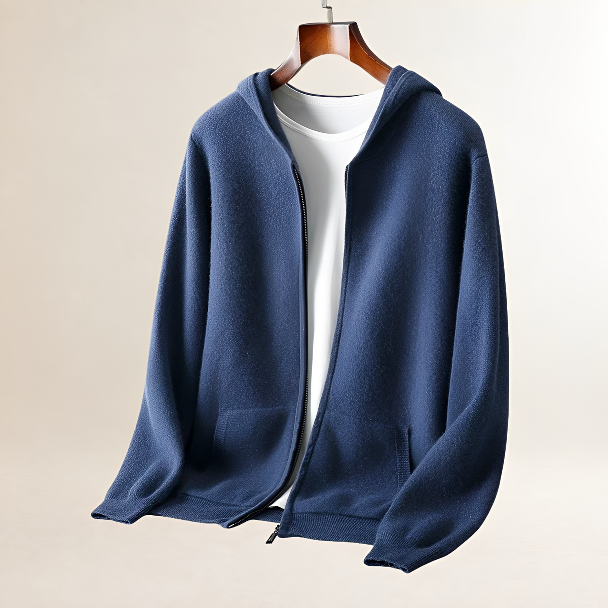 Men's Zip-Up Hoodie - Textured Design with Pockets, Relaxed Fit