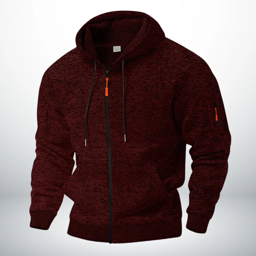 Men's Zip-Up Hoodie with Pockets - Structured Fit, Adjustable Drawstring