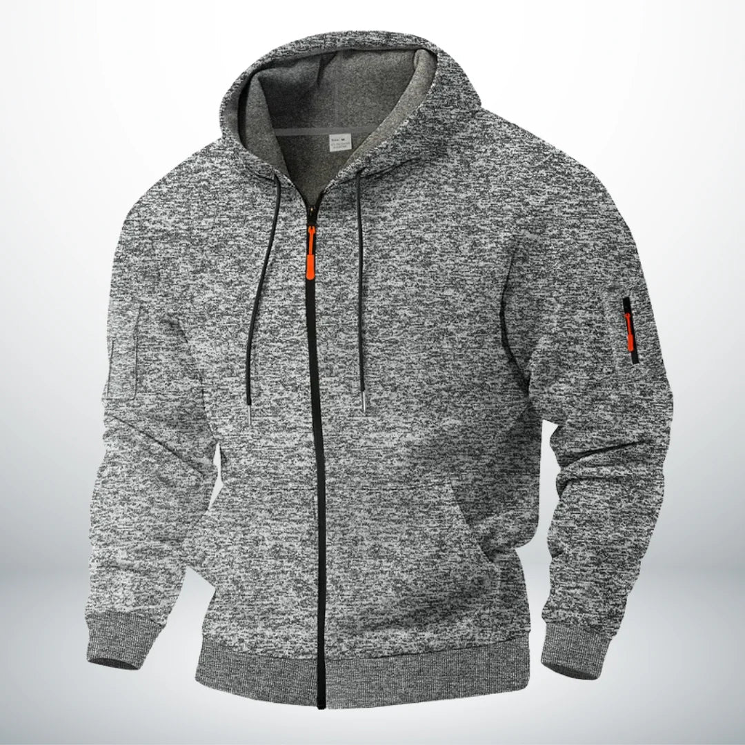 Men's Zip-Up Hoodie with Pockets - Structured Fit, Adjustable Drawstring