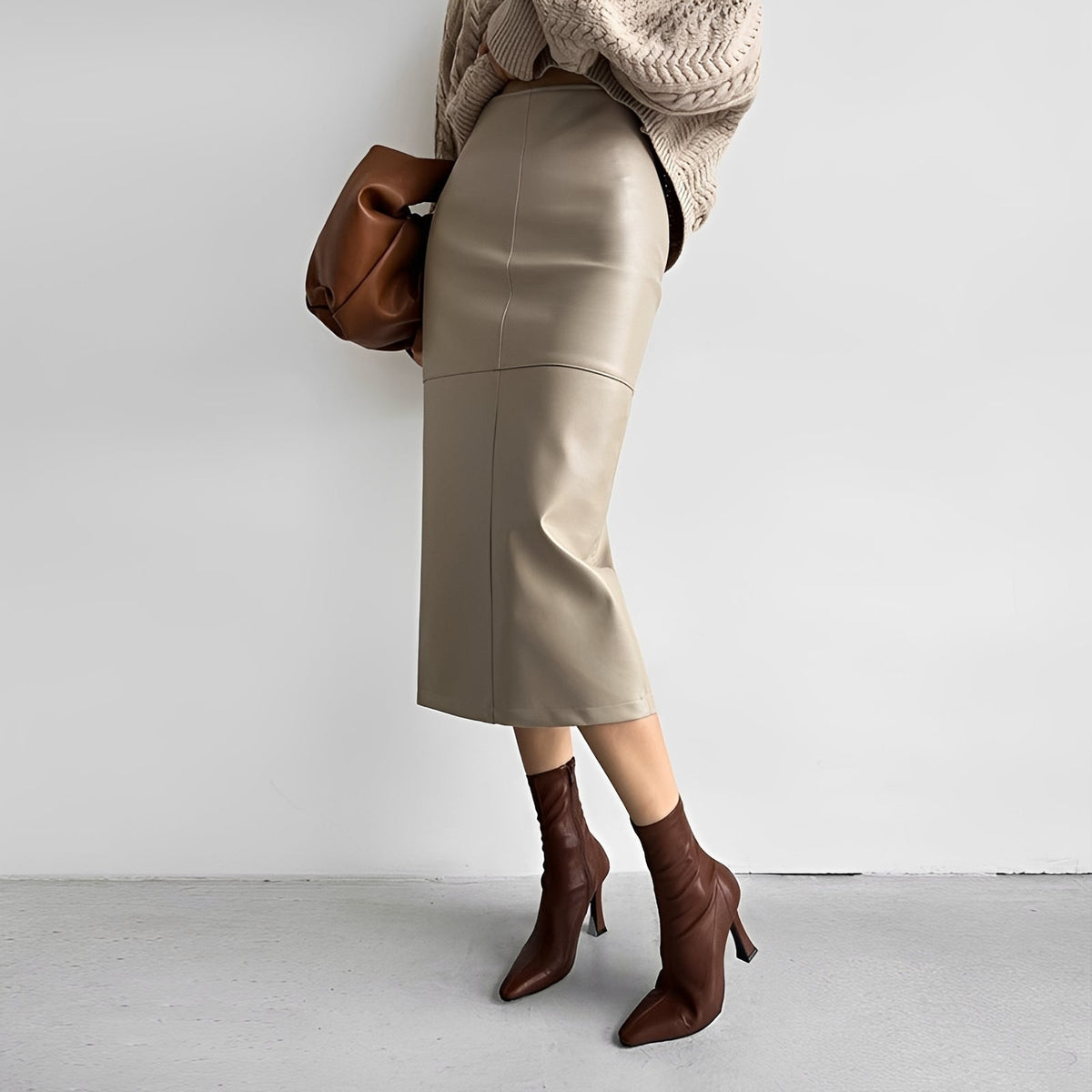 Midi Skirt Women Slim Fit High Waist Panel Design