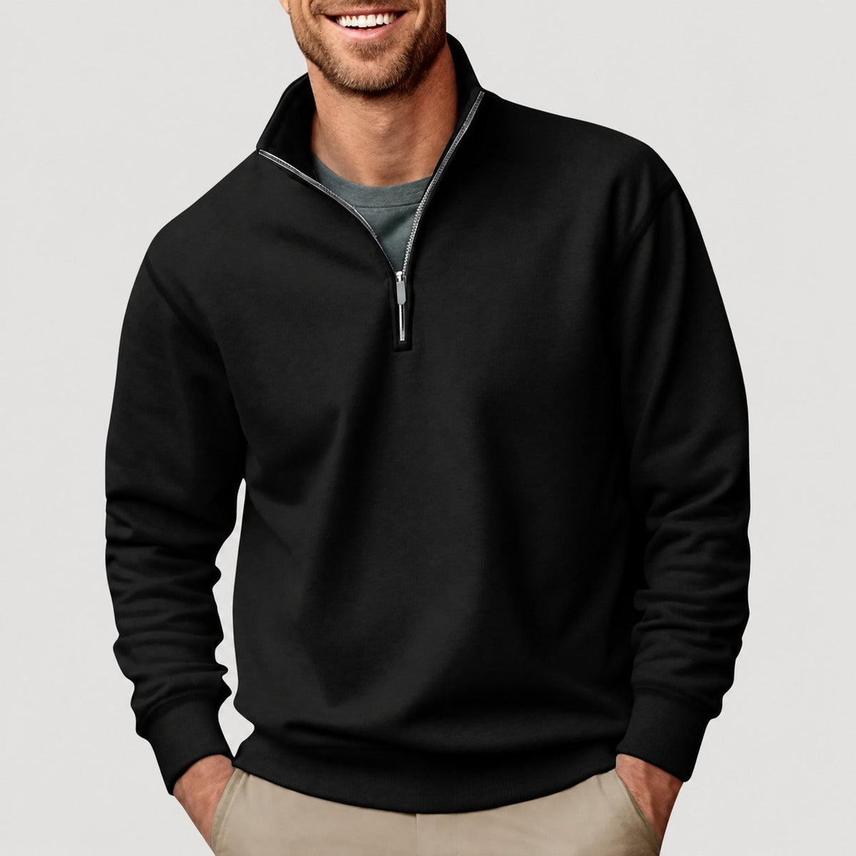Pullover Men - Quarter Zip, Classic Design, Long Sleeve, Relaxed Fit
