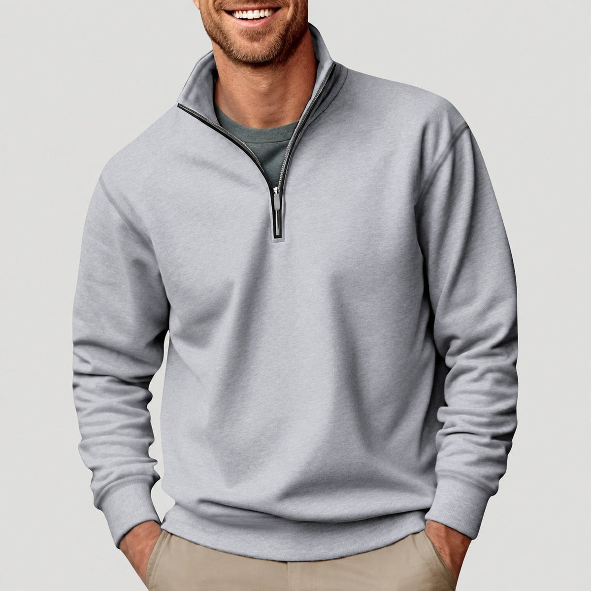 Pullover Men - Quarter Zip, Classic Design, Long Sleeve, Relaxed Fit