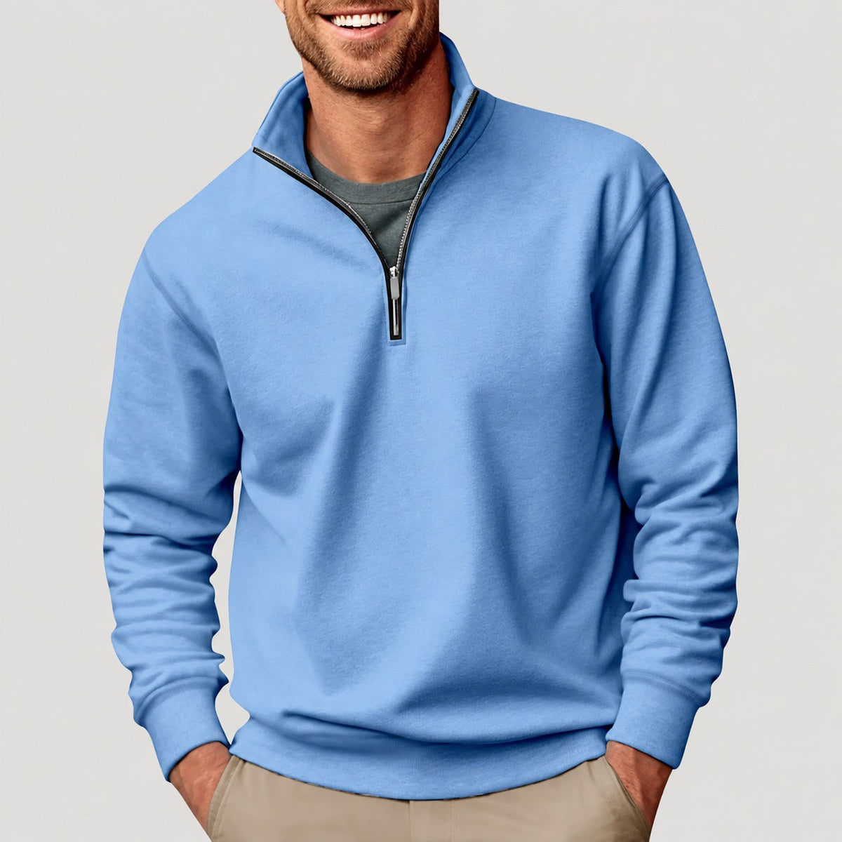 Pullover Men - Quarter Zip, Classic Design, Long Sleeve, Relaxed Fit