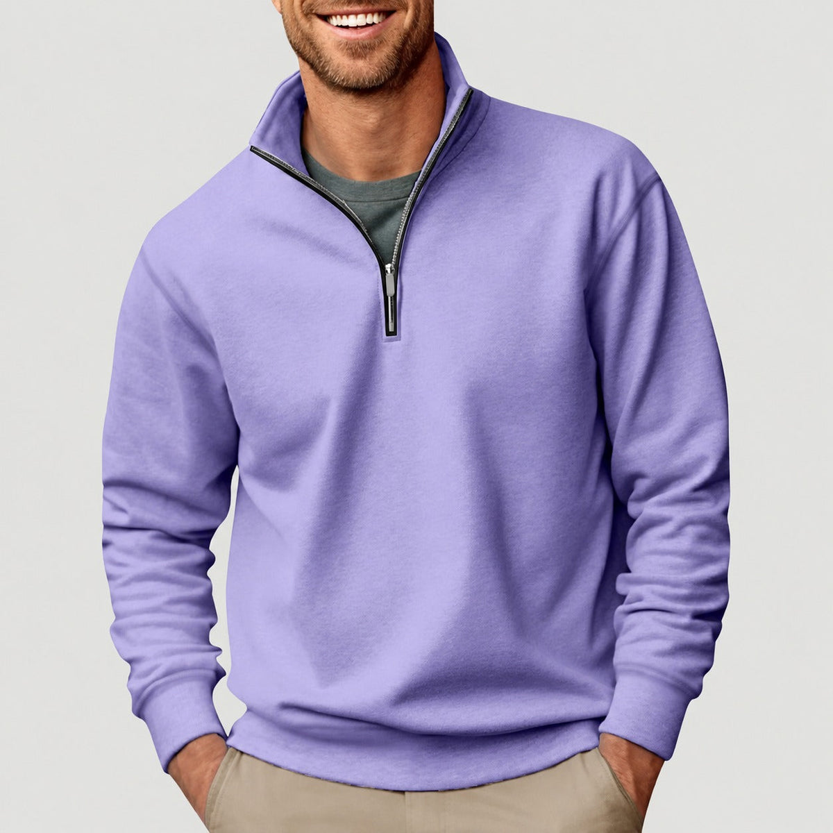 Pullover Men - Quarter Zip, Classic Design, Long Sleeve, Relaxed Fit