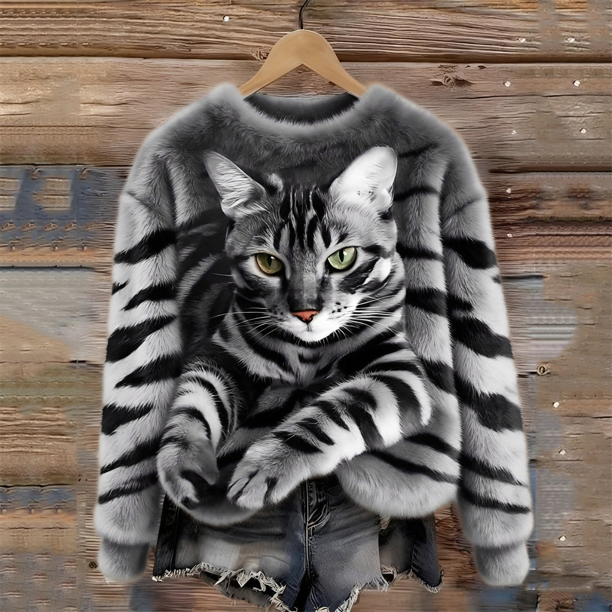 Pullover Sweatshirt for Women - Cat Graphic Design with Relaxed Fit