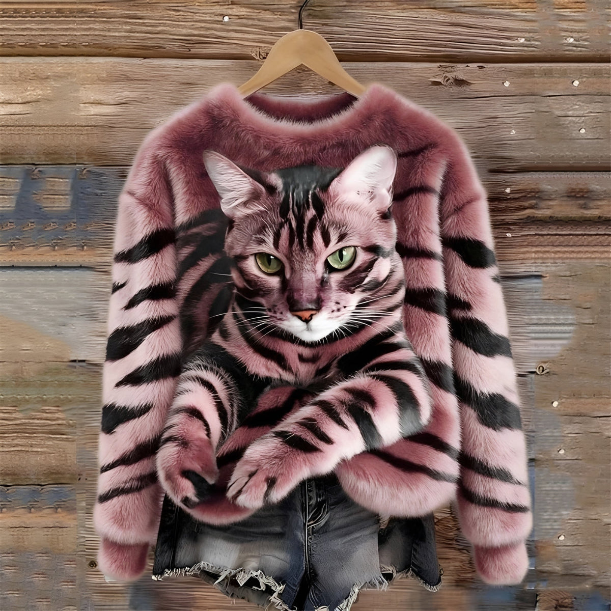 Pullover Sweatshirt for Women - Cat Graphic Design with Relaxed Fit