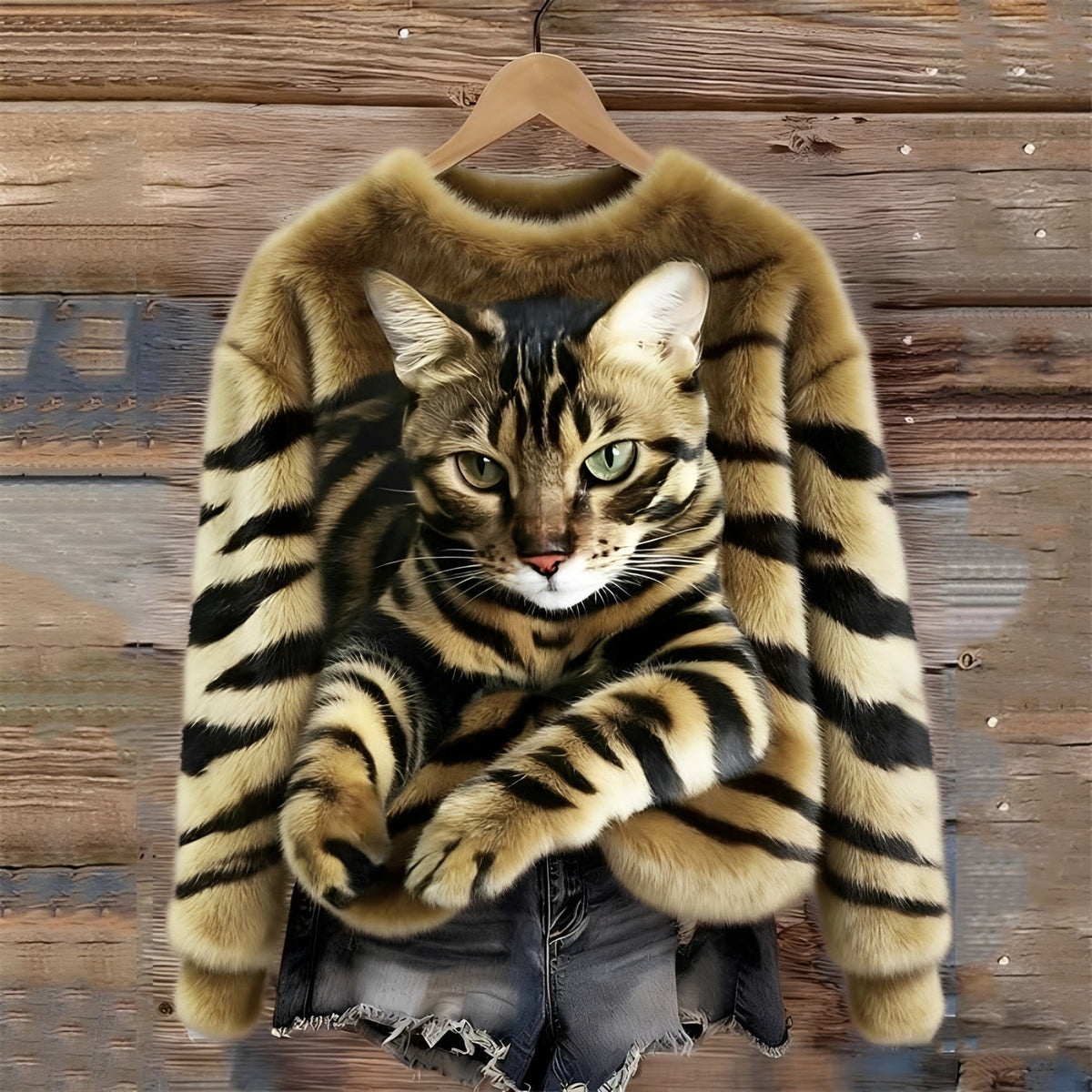 Pullover Sweatshirt for Women - Cat Graphic Design with Relaxed Fit