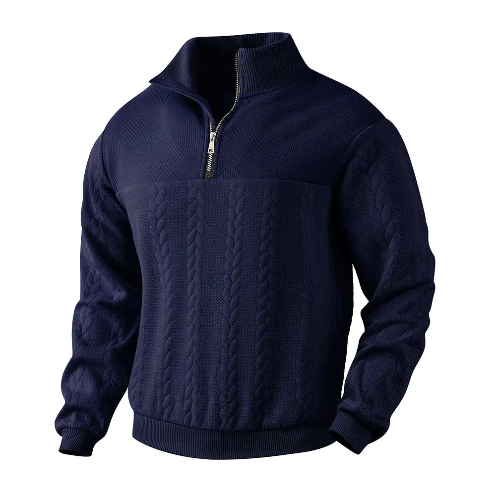 Quarter Zip Sweatshirt Men - Textured Design, Long Sleeve, Relaxed Fit