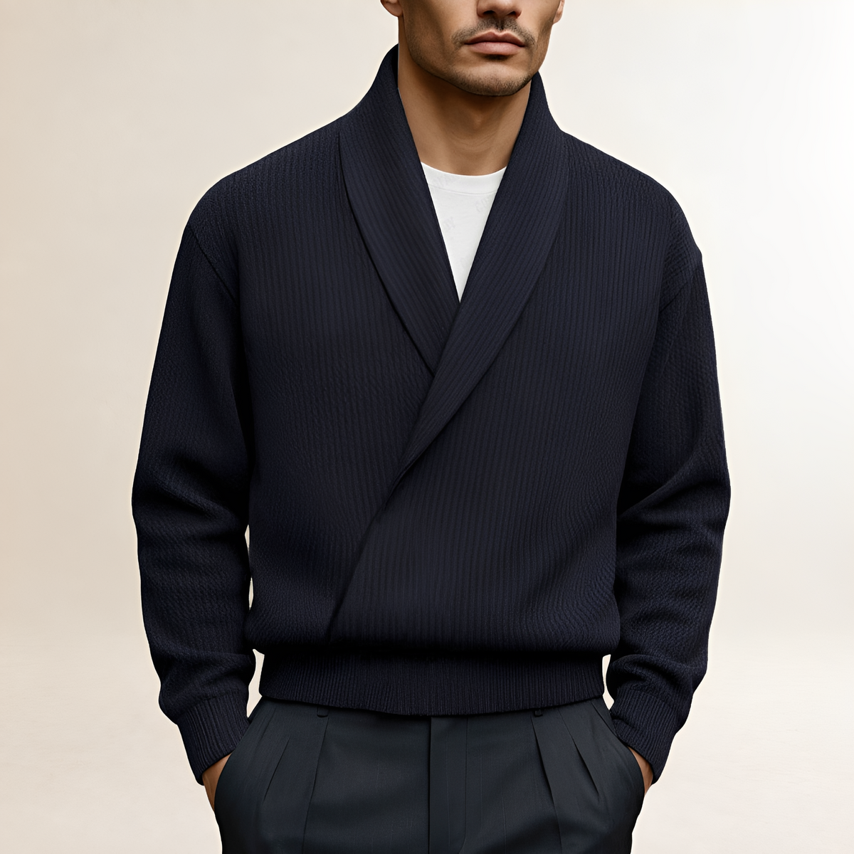 Sweater for Men - Shawl Collar Wrap Design with Long Sleeves