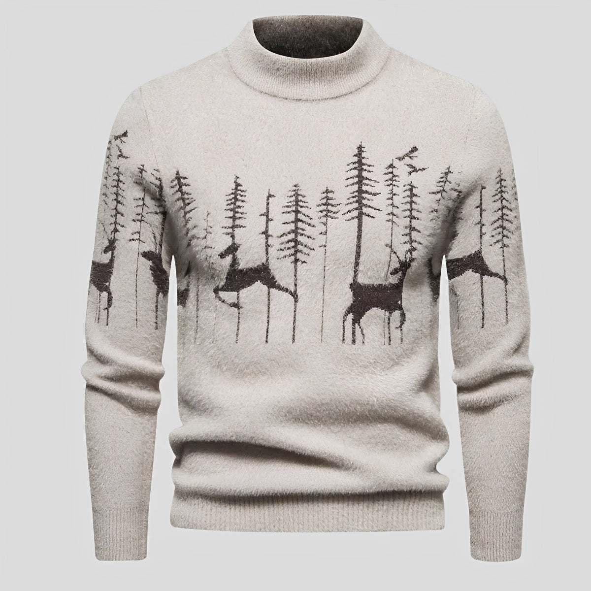 Sweater Men - Christmas Design, Deer and Forest Pattern, Regular Fit