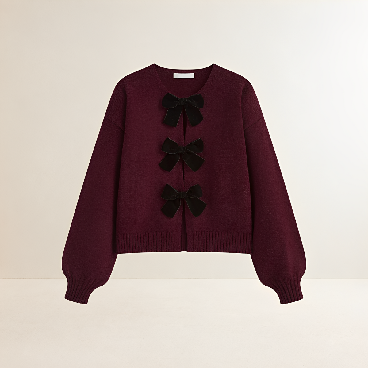 Sweater Women Lantern Sleeve Bow Detail Cardigan - Relaxed Fit