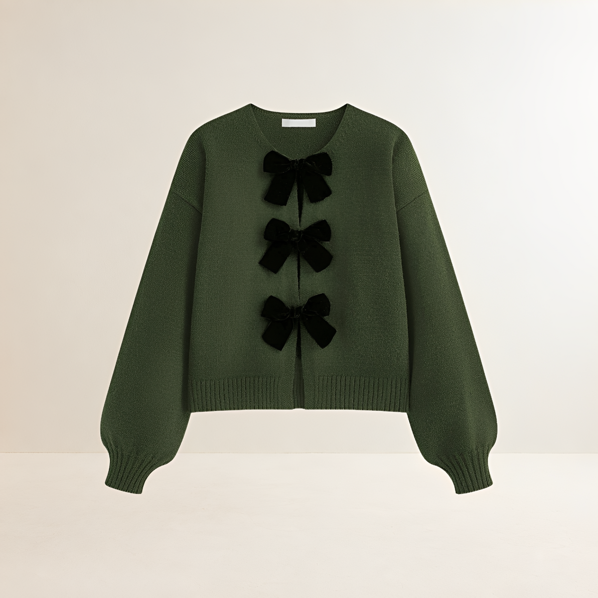 Sweater Women Lantern Sleeve Bow Detail Cardigan - Relaxed Fit