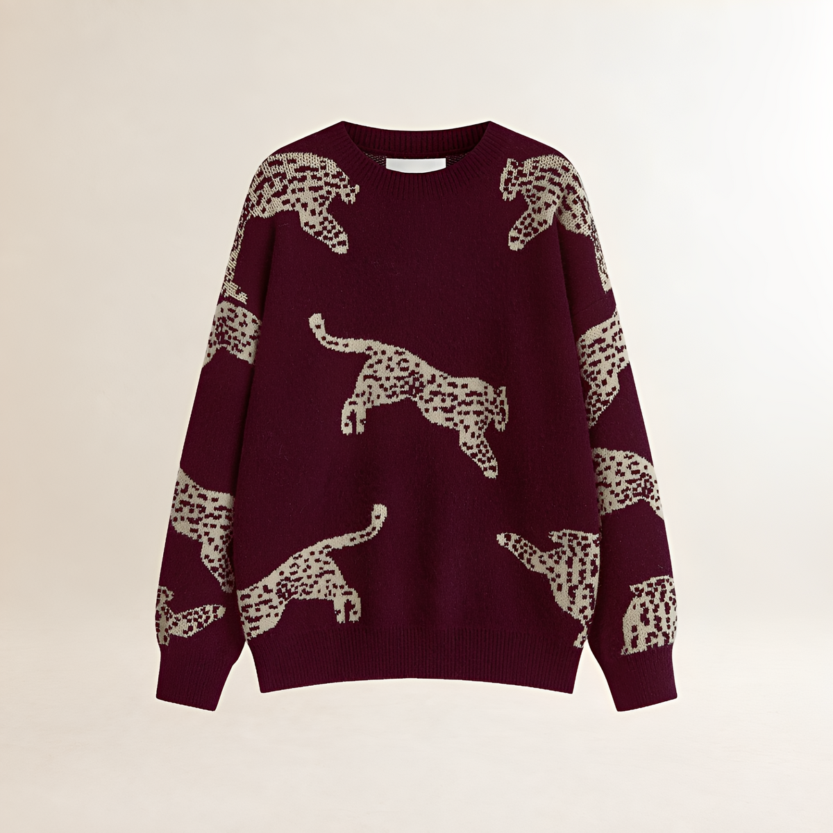 Sweater Women Leopard Print High Neck Regular Fit Pullover