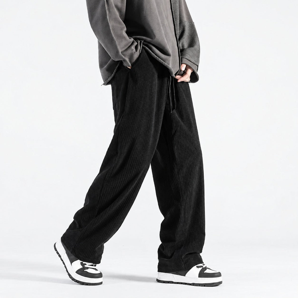 Sweatpants Men Loose Fit Drawstring Waist Wide Leg Casual Style