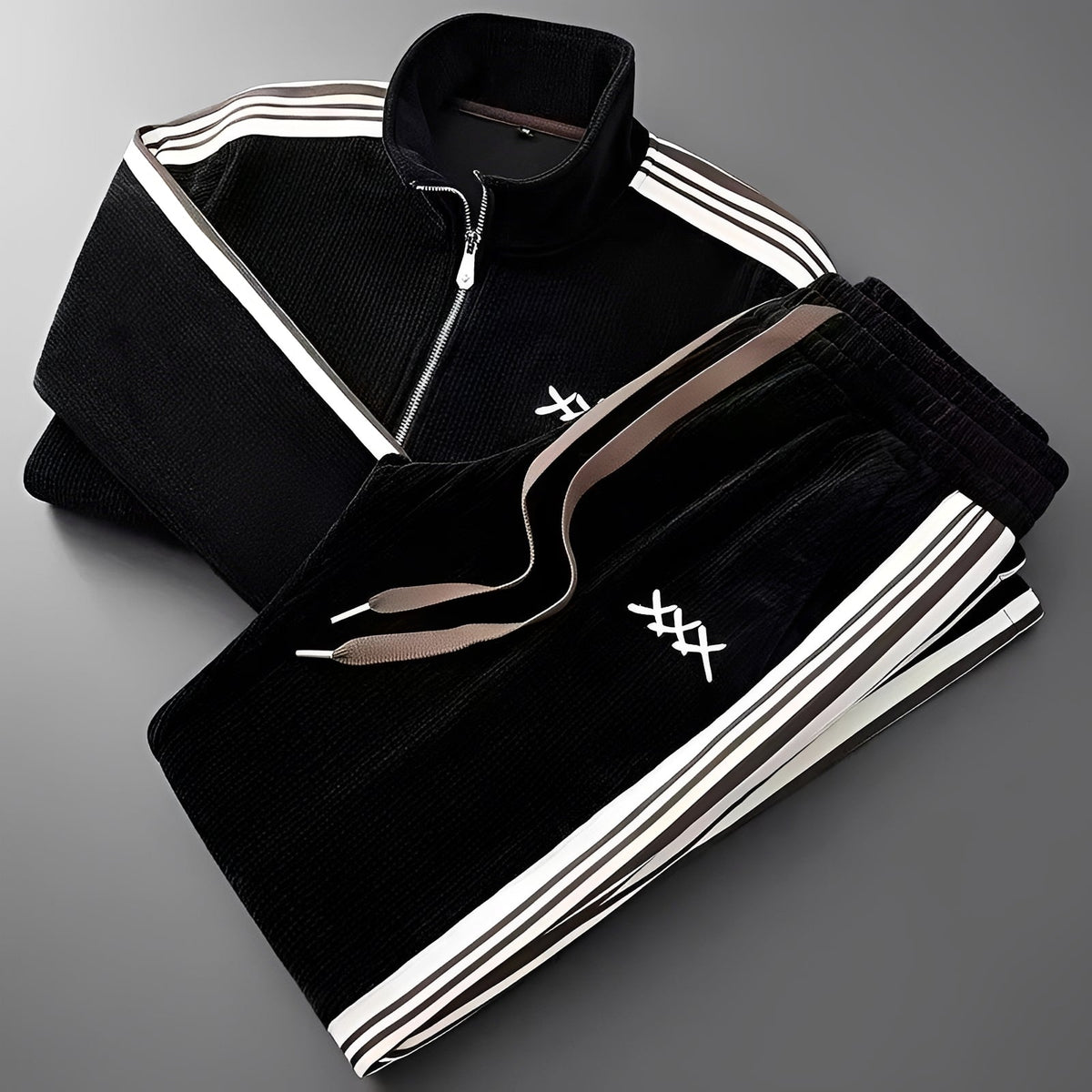 Tracksuit for Men - Zip-Up Jacket, Drawstring Pants, Ribbed Cuffs, Sporty Design