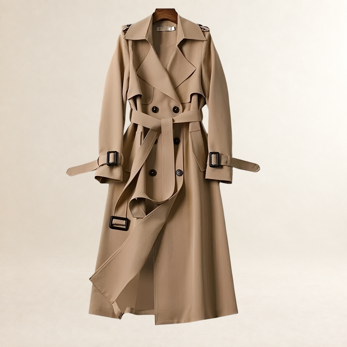 Trench Coat Women Double-Breasted with Belted Waist - Classic Fit