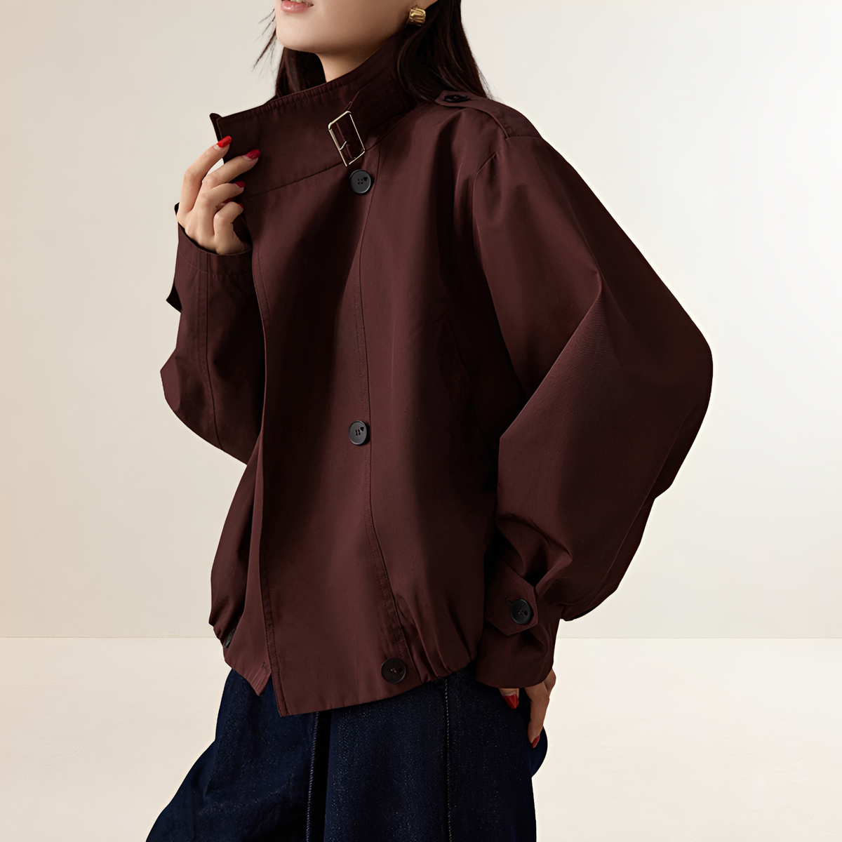 Trench Coat Women Oversized Fit Long Sleeve - Double-Breasted Design