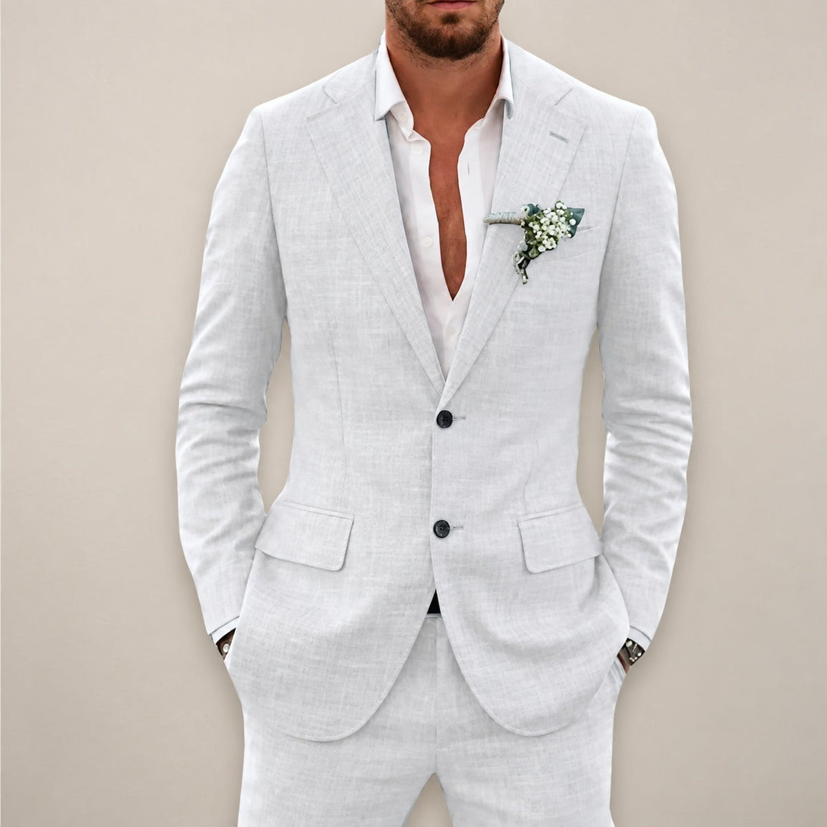 Two-Piece Suit Set for Men Single-Breasted Blazer with Trousers - Tailored Fit