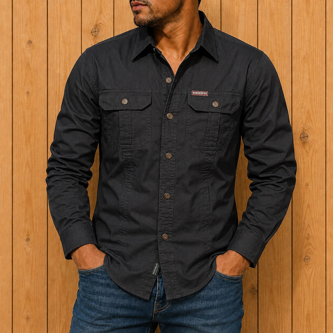 Utility Button-Up Shirt for Men - Long Sleeve, Dual Chest Pockets, Button Closure, Regular Fit