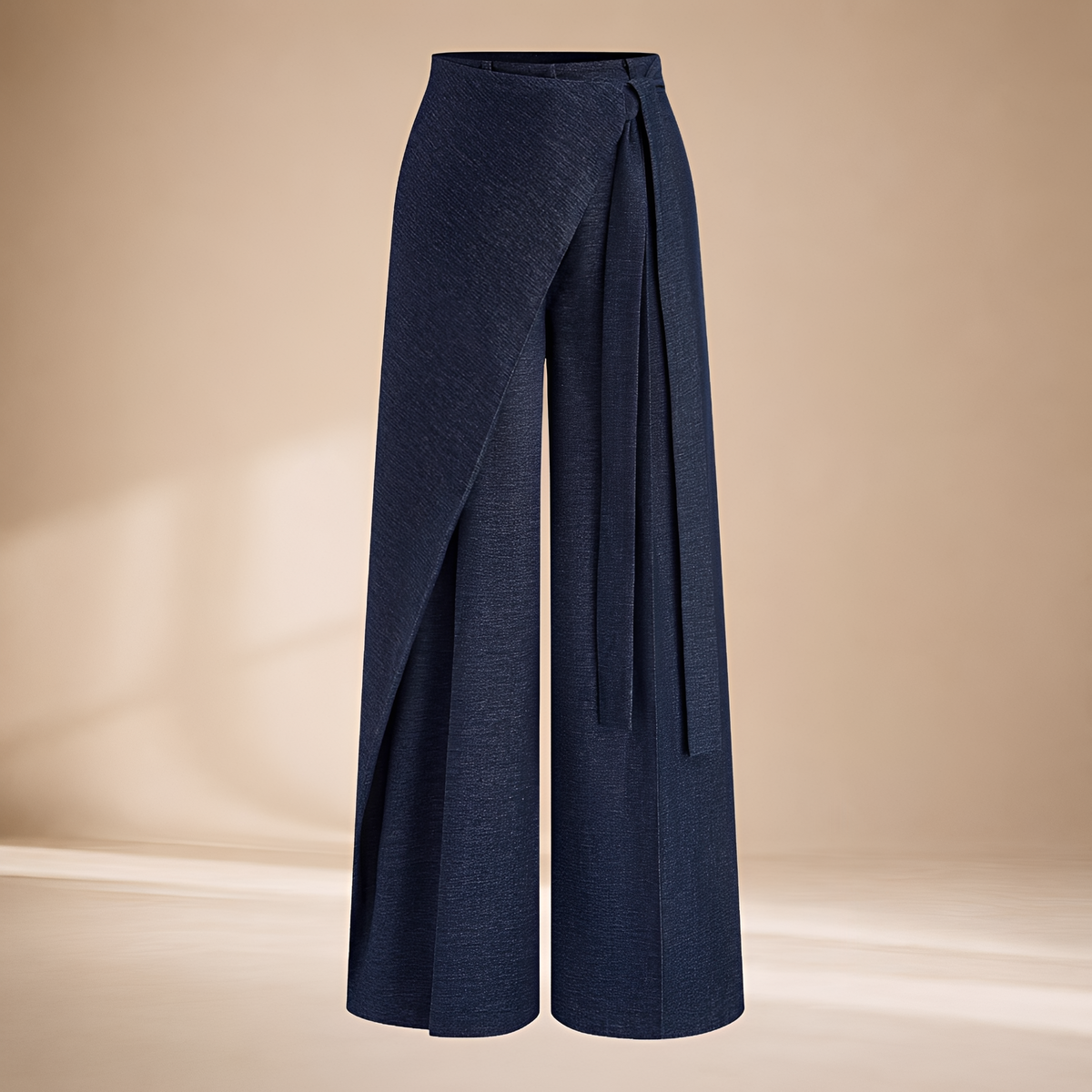 Wide Leg Pants for Women - Asymmetric Wrap Design, High Waist, Oversized Fit