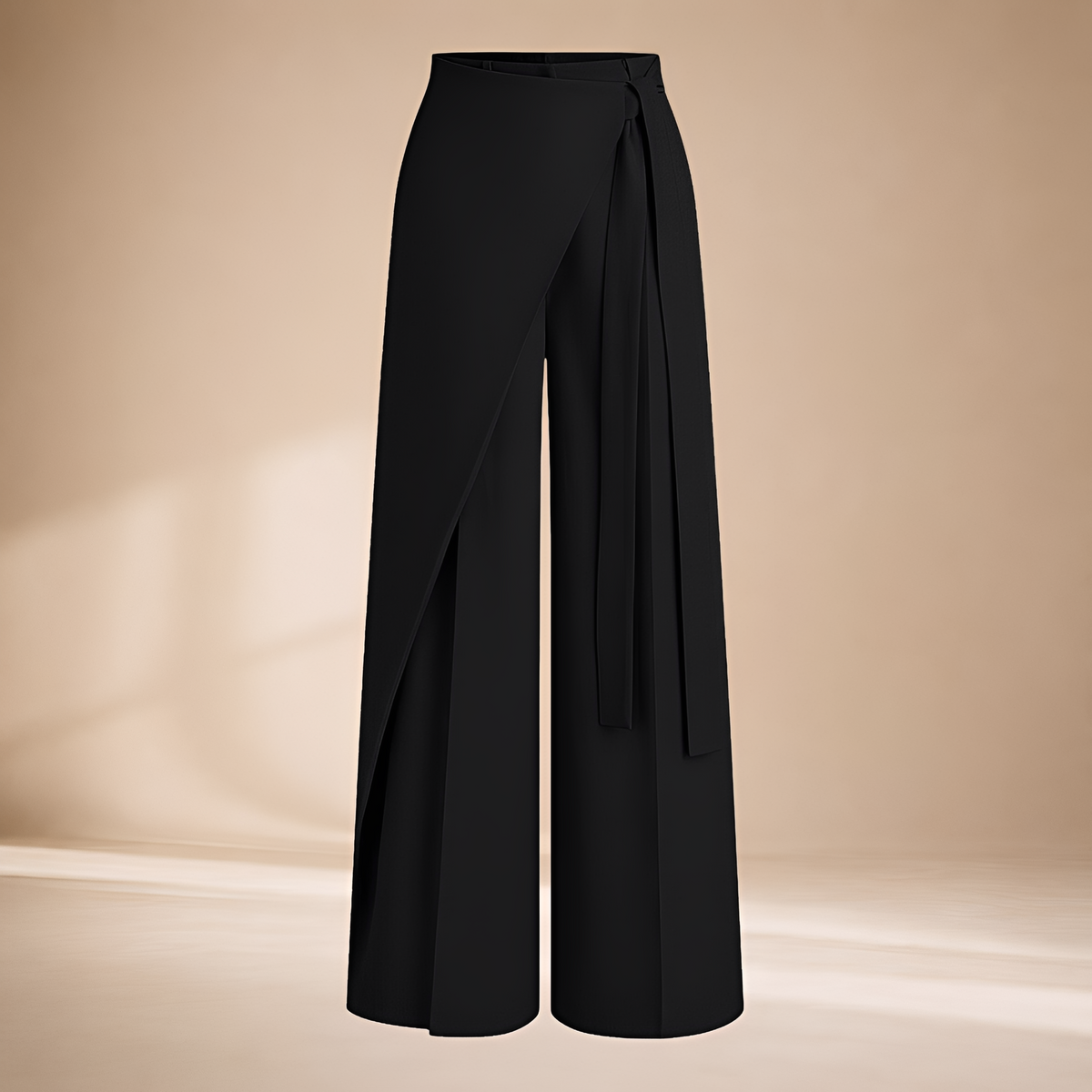 Wide Leg Pants for Women - Asymmetric Wrap Design, High Waist, Oversized Fit