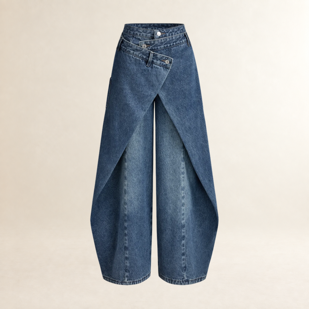 Wide-Leg Pants for Women Cross-Front Design High Waist Regular Fit