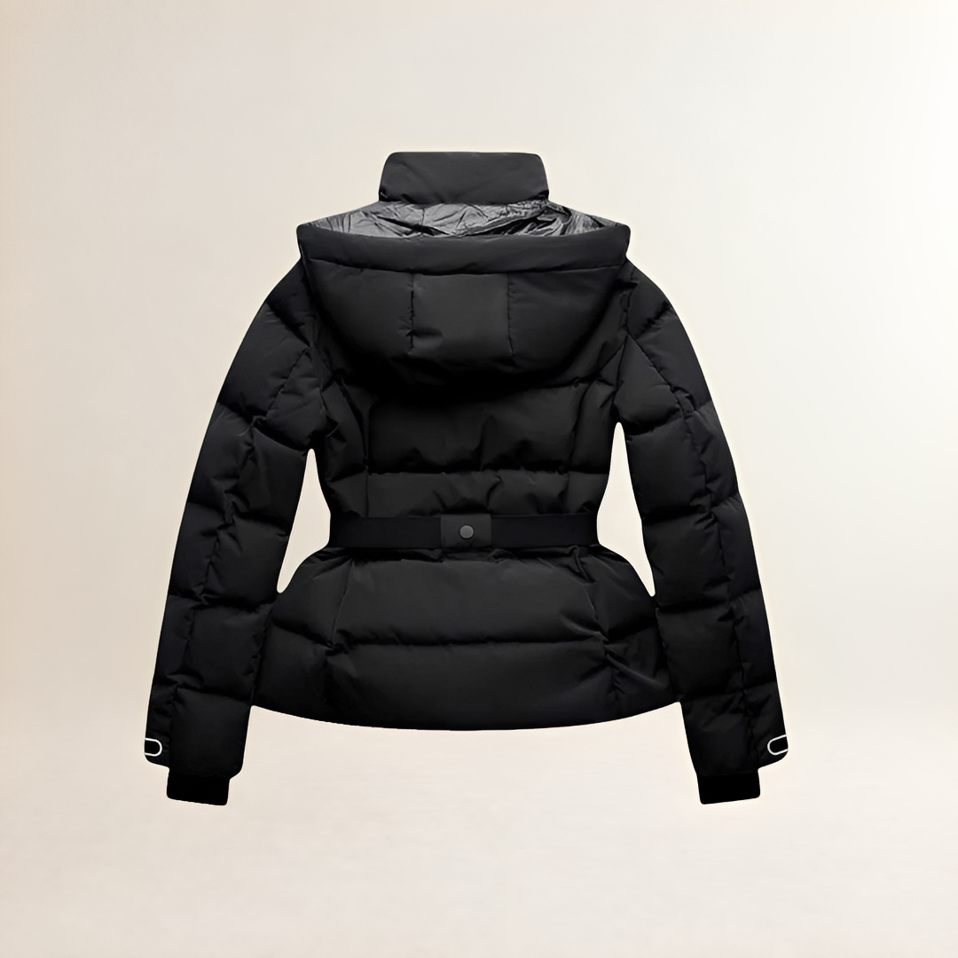 Women's Belted Puffer Jacket - Hooded, Quilted Design, Regular Fit