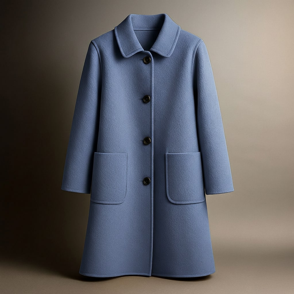 Women's Button-Front Coat with Pointed Collar and Patch Pockets - Straight Cut