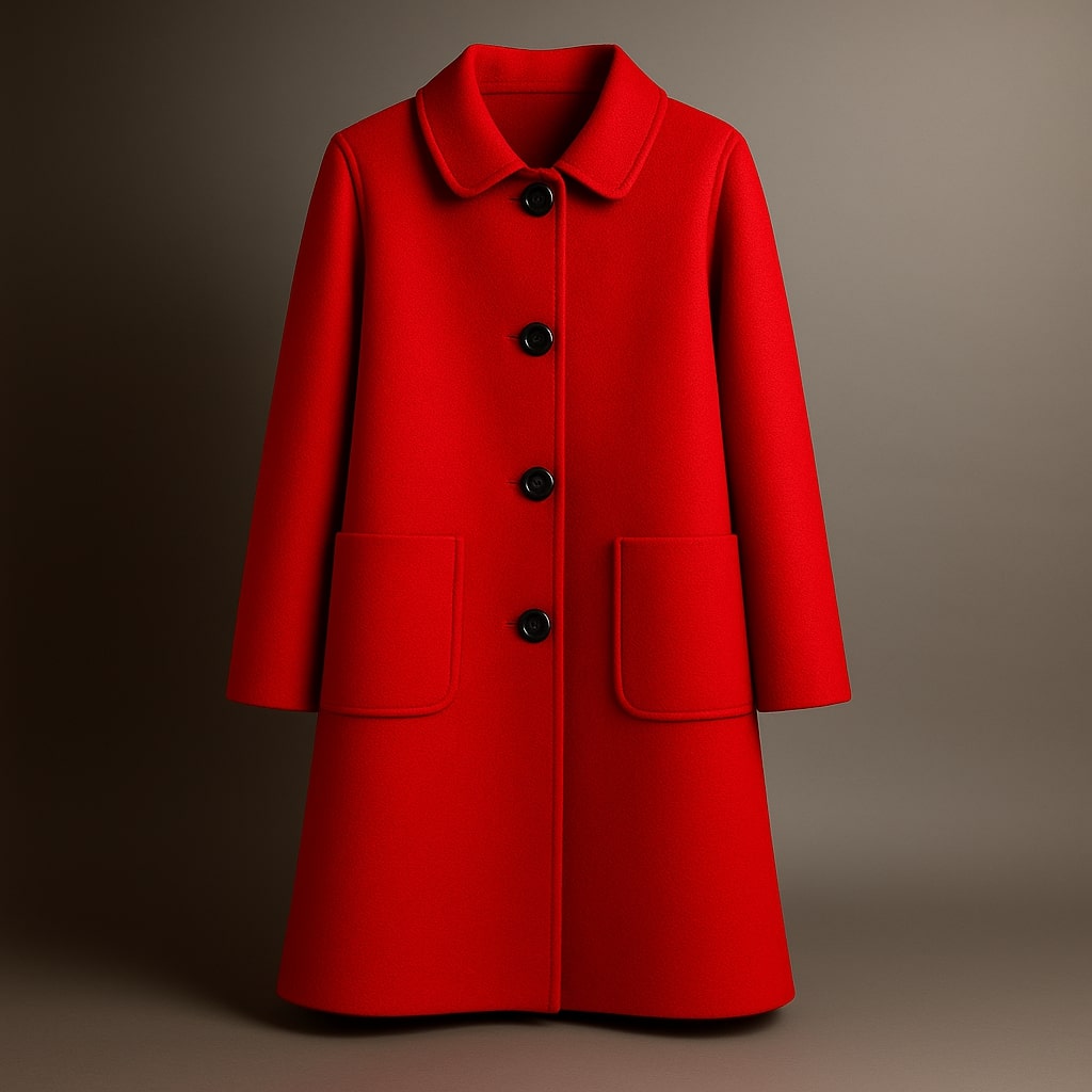 Women's Button-Front Coat with Pointed Collar and Patch Pockets - Straight Cut