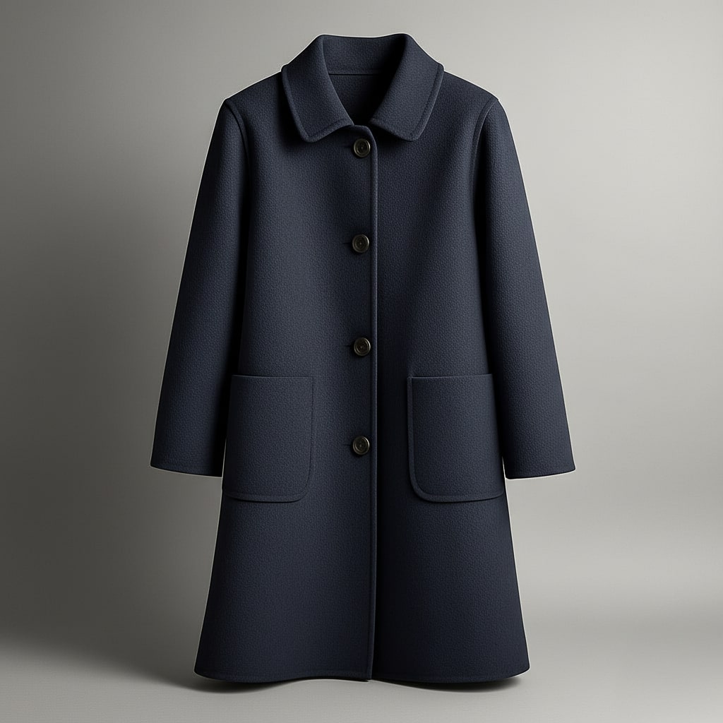 Women's Button-Front Coat with Pointed Collar and Patch Pockets - Straight Cut