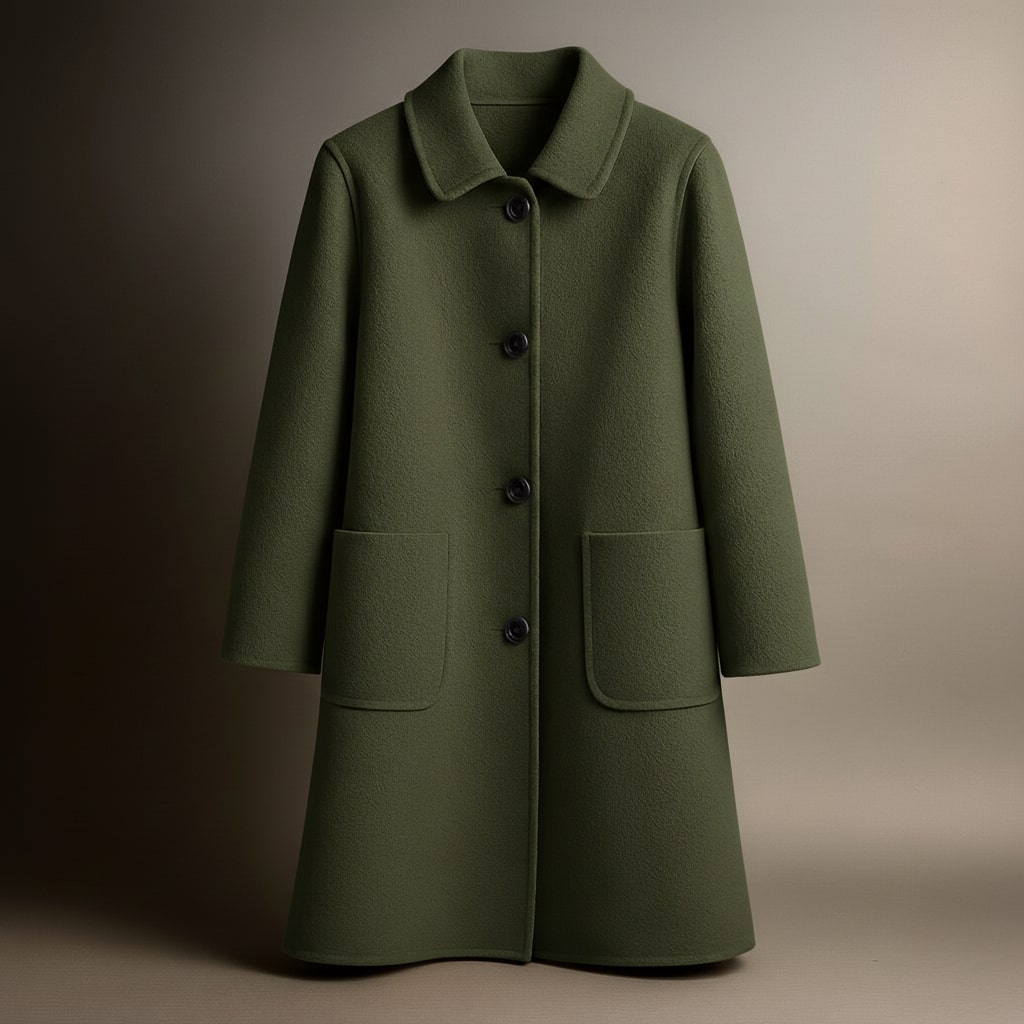 Women's Button-Front Coat with Pointed Collar and Patch Pockets - Straight Cut