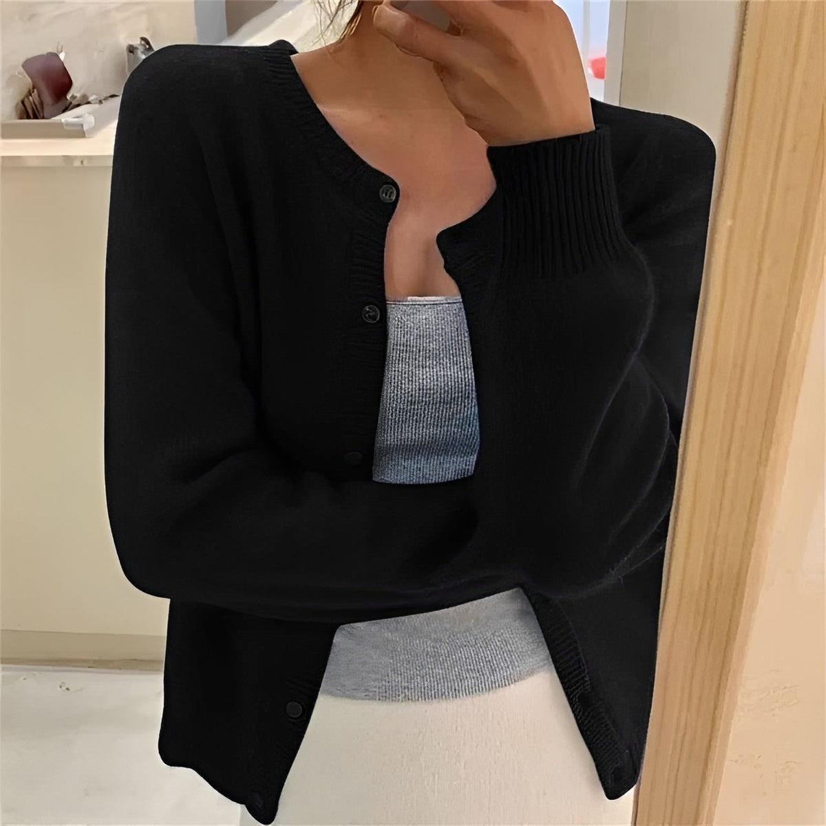 Women's Cardigan - Button Closure, Ribbed Cuffs, Regular Fit