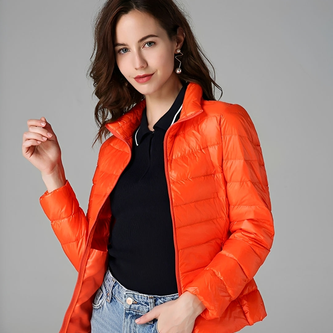 Women’s Lightweight Jacket - Quilted Design, Zip Closure, Stand Collar