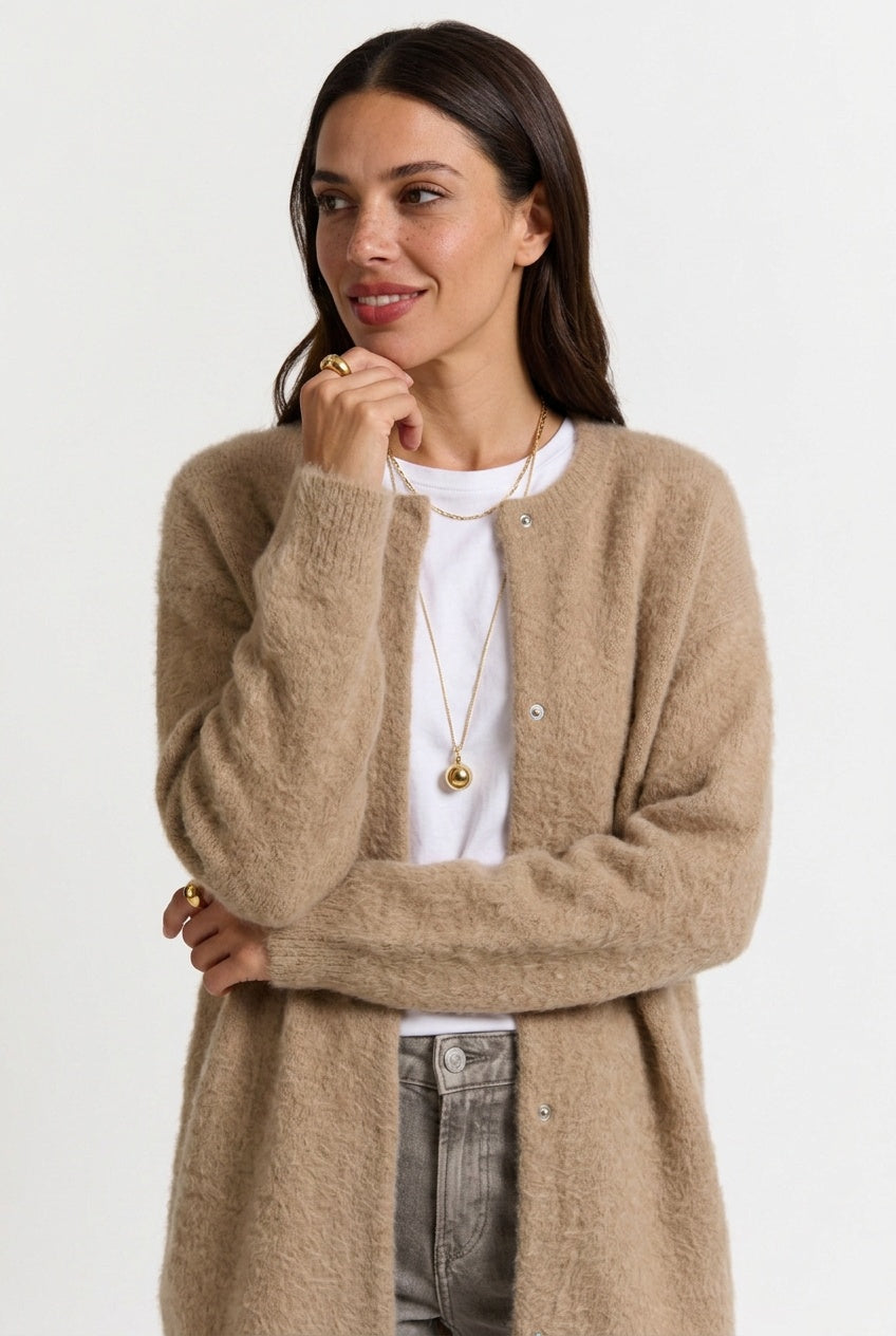 Women's Oversized Longline Cardigan | Snap Button Open Front