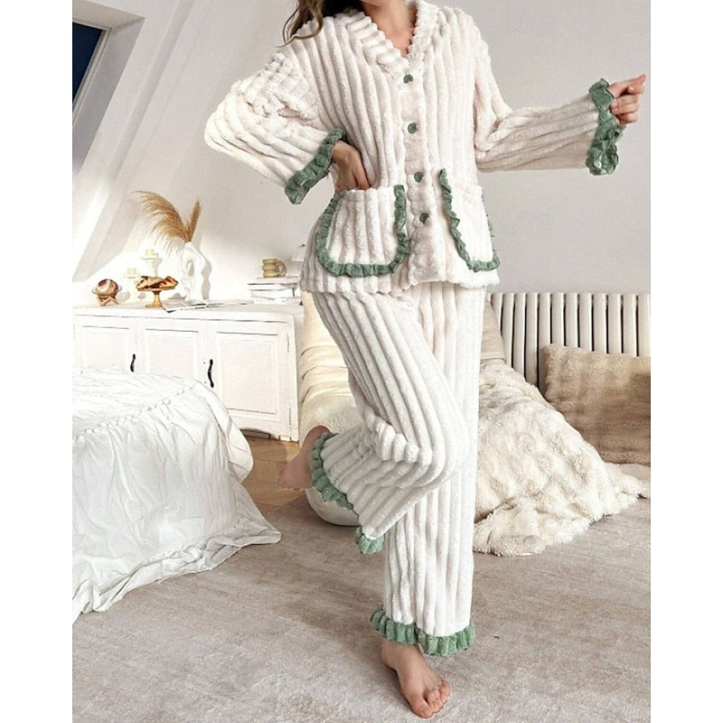 Winifred | Plush Ruffle Trim Pajama Set
