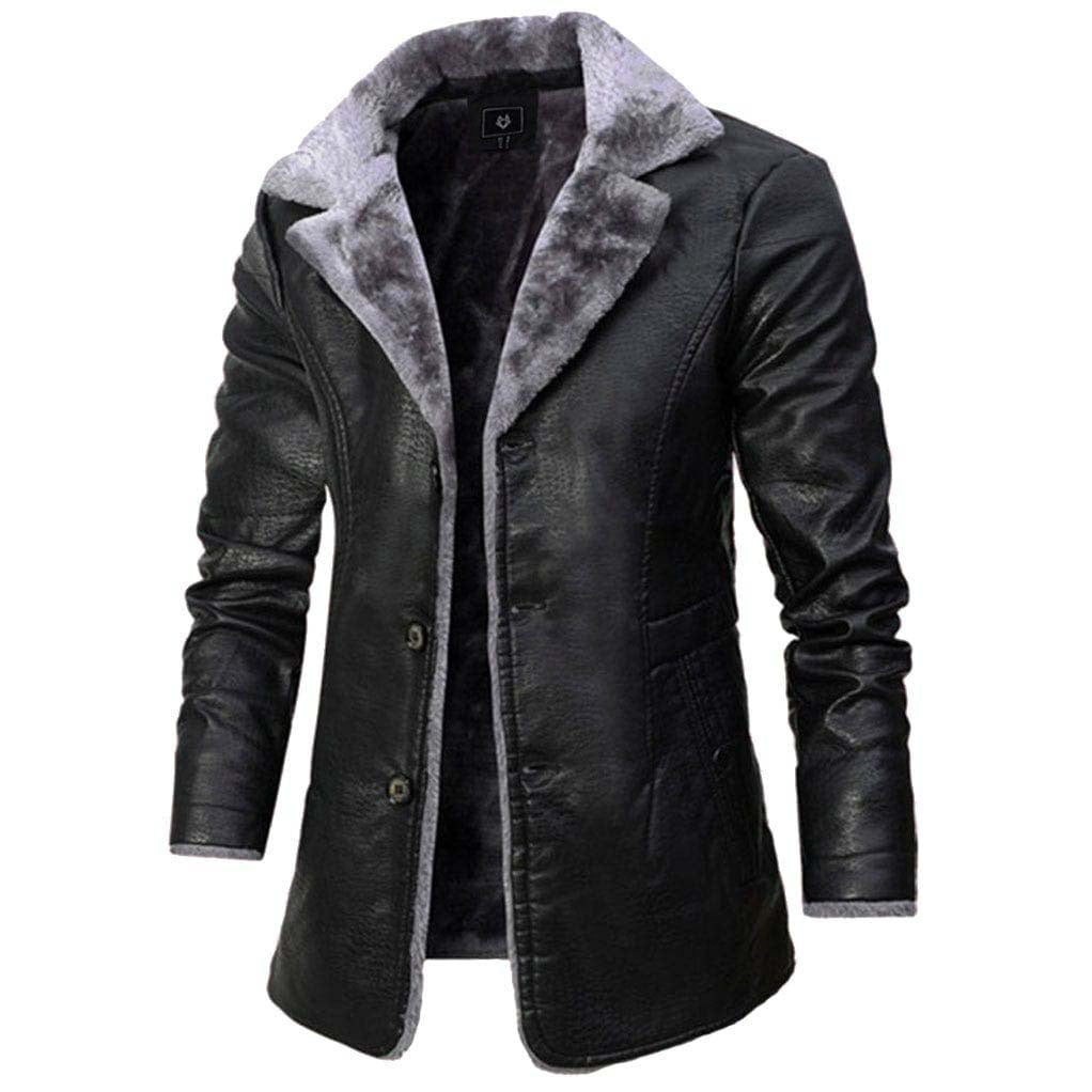 Adam | Men's Faux Leather Winter Jacket Sherpa Lined Long