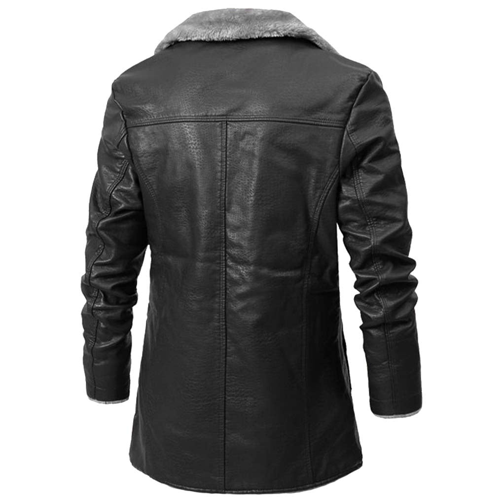 Adam | Men's Faux Leather Winter Jacket Sherpa Lined Long