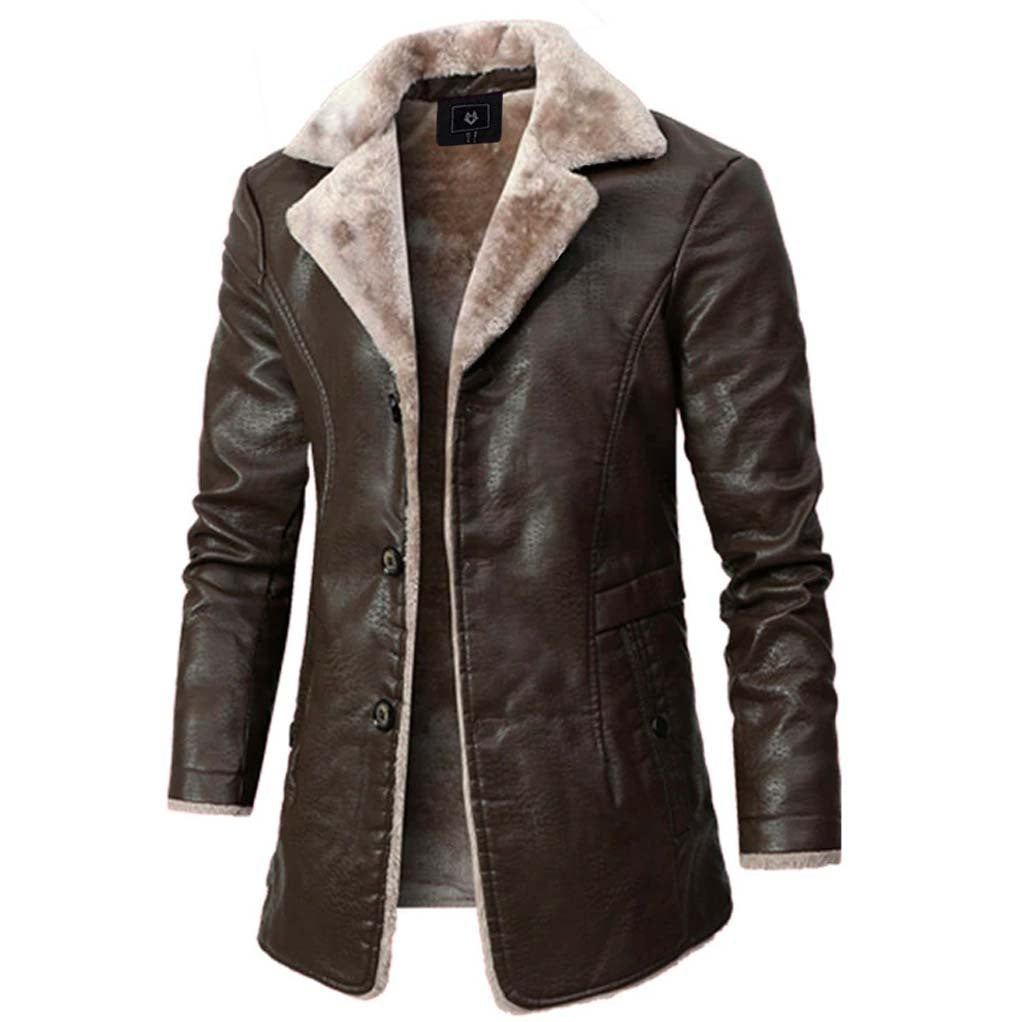 Adam | Men's Faux Leather Winter Jacket Sherpa Lined Long