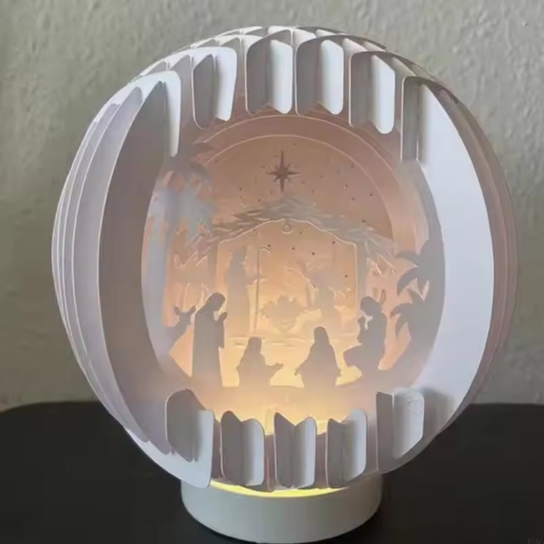 Illuminated Paper Nativity Scene
