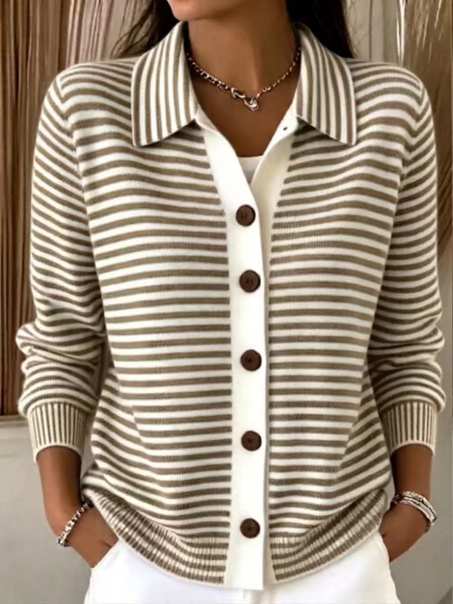 Women's Cotton Striped Button-Down Cardigan – Relaxed Fit Layer