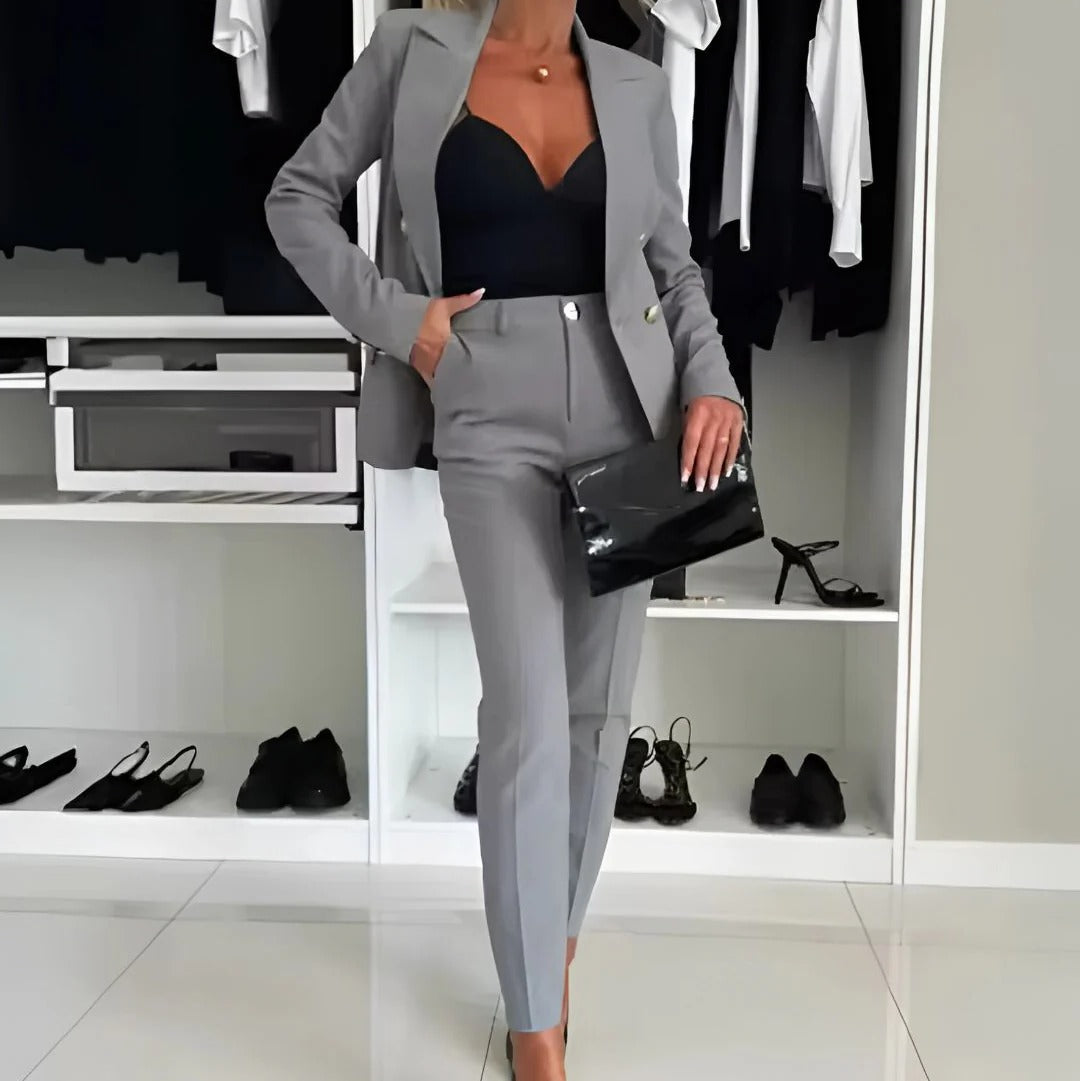 Women's Double-Breasted Blazer & Straight Leg Trouser Suit