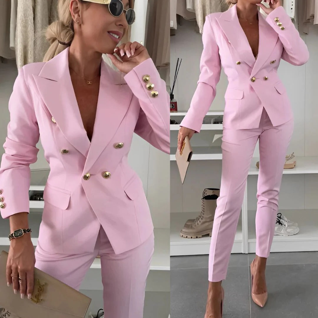 Women's Double-Breasted Blazer & Straight Leg Trouser Suit