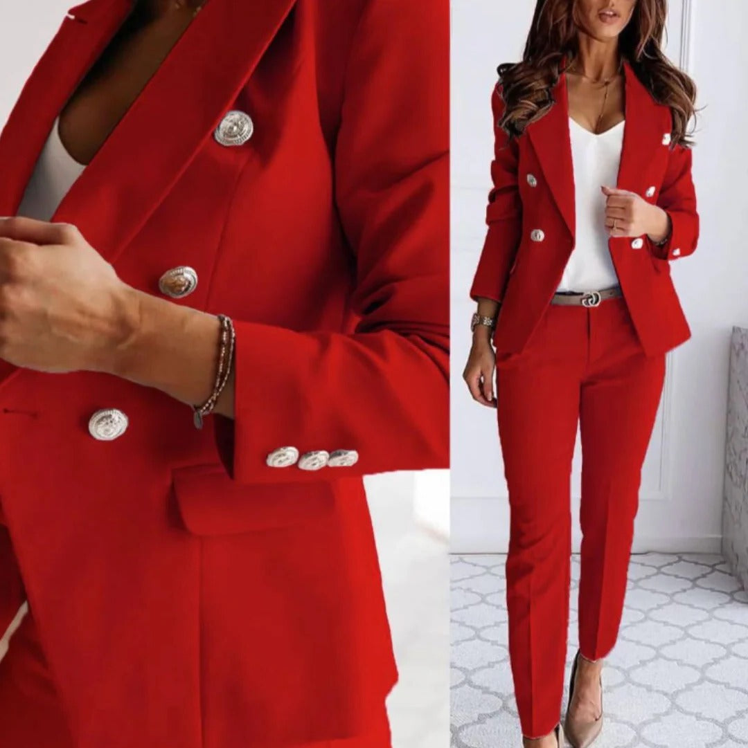 Women's Double-Breasted Blazer & Straight Leg Trouser Suit