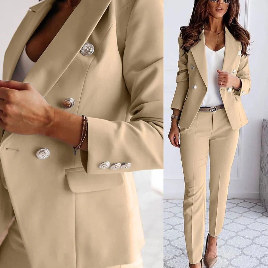 Women's Double-Breasted Blazer & Straight Leg Trouser Suit