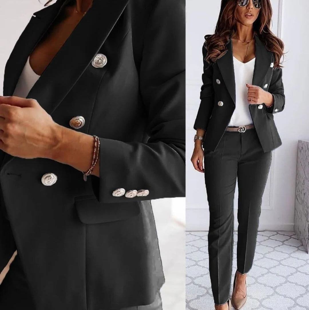 Women's Double-Breasted Blazer & Straight Leg Trouser Suit