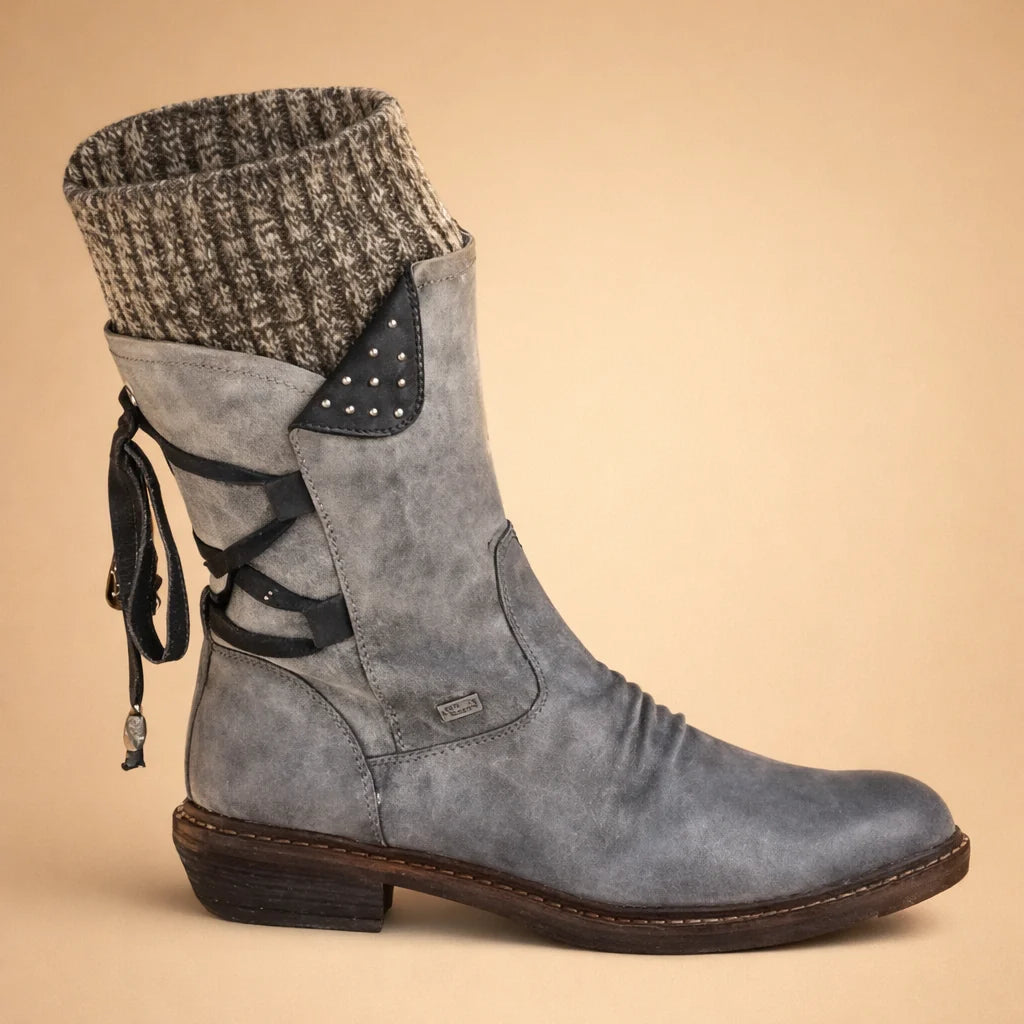 Women's Vegan Leather Martin Boot – Low Heel Square Toe Comfort
