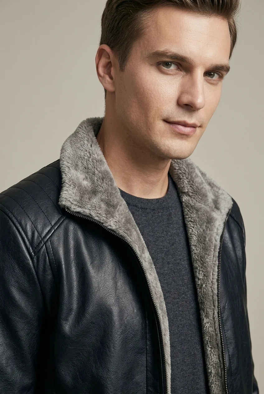 Men's Sheepskin Leather Jacket Fleece Lined – Relaxed Fit Winter Outerwear